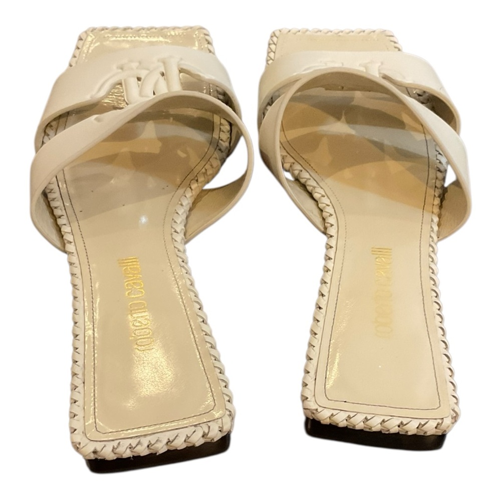 Roberto Cavalli Women’s Light Beige logo-embossed leather slides Flats Size 39 - Picture 4 of 15